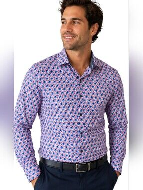 Con.Struct Slim Fit 4-Way Stretch Floral Performance Dress Shirt Men's Large